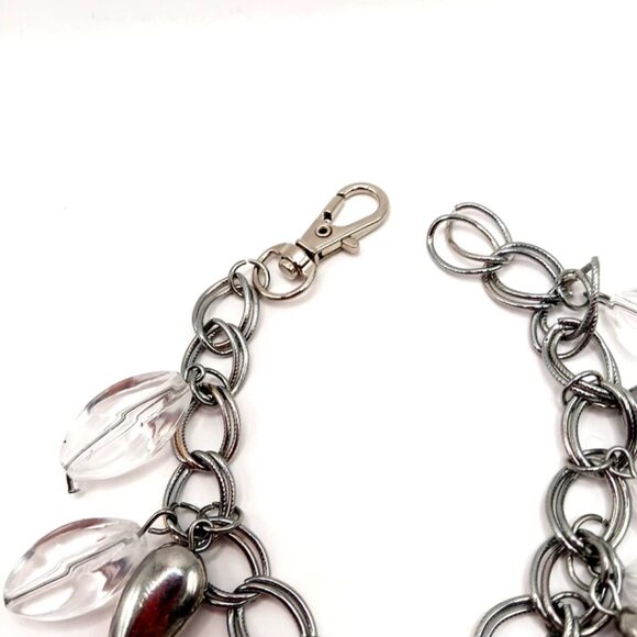 Clear Acrylic + Silver Beaded Chainmail Bracelet Silver Tone 9" - Picture 4 of 9